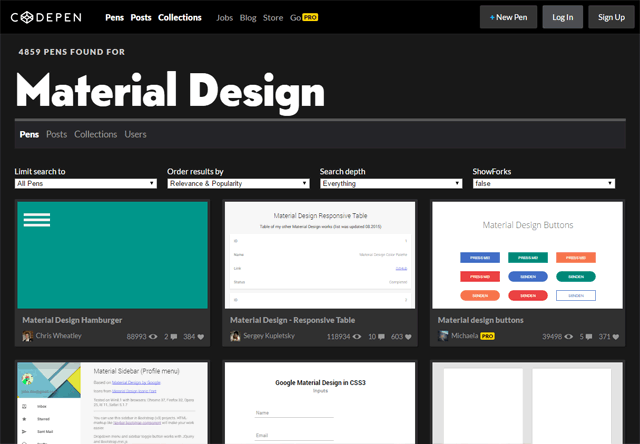 CodePen: Material de Design